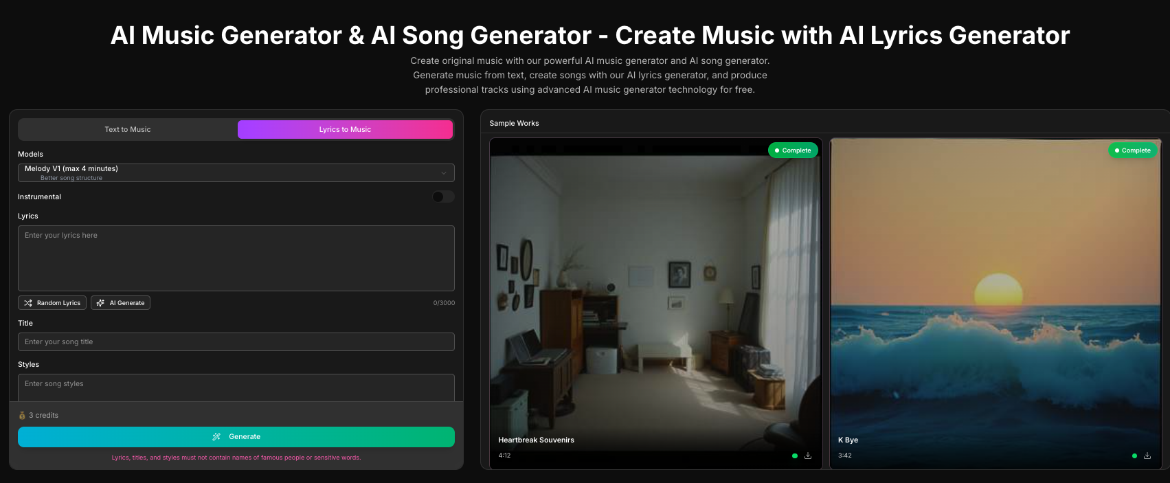 Lyrics to Music Generator