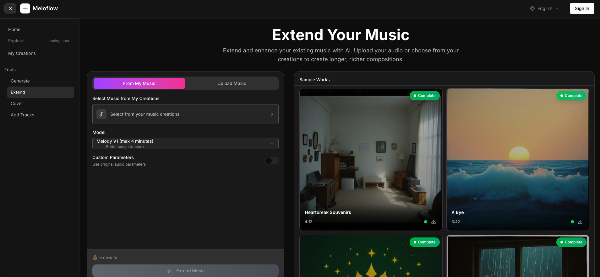 AI Music Extension Interface